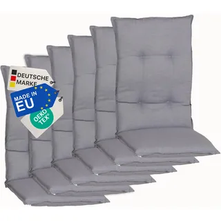 NYVI Gartenstuhl Auflagen Hochlehner 6er Set Barcelona - UV-Beständig, Atmungsaktiv, Strapazierfähig - Hochlehnerauflagen Sitzkissen Outdoor - Sitzauflagen für Gartenstühle 118x50cm Mittelgrau