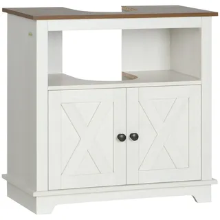 kleankin Waschbeckenunterschrank Landhaus Badezimmerschrank Organizer Doppeltüren Ablagefächer Weiß
