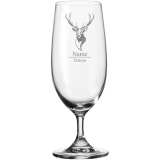 Leonardo Bierglas mit Gravur - Hirschkopf - Personalisiert mit Namen und Datum - Biertulpe als Geschenk - Geschenkidee für Männer - Geschenke für Papa zum Vatertag - 280 ml