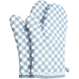 Camilife 1 Paar Verdickte 180°C Hitzebeständige Ofenhandschuhe Topflappen Baumwolle Haushalt Mikrowellenofen Handschuhe Backhandschuhe - Kariert Blau-Grau