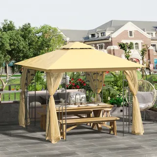 Outsunny Pavillon 3 x 3 m inkl. Seitenteile gelb/schwarz 01-0874