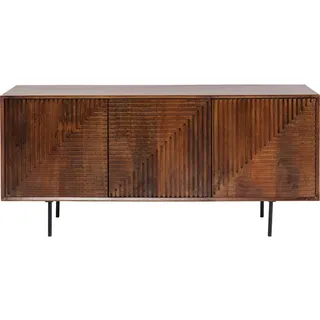 Kare Design Sideboard Grooves, edles Echtholz Sideboard in Braun mit eingekerbten Ornamenten an der Front, breite Kommode mit 3 Schüben, 2 große Fachböden (H/B/T) 79x164x40cm