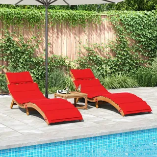 vidaXL Sonnenliegen mit Auflagen 2 Stk. Rot Massivholz Akazie