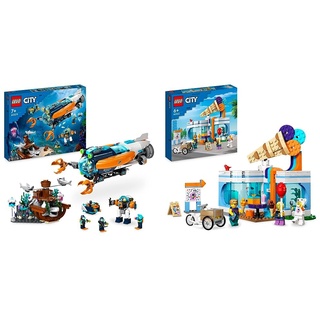 LEGO 60379 City Forscher-U-Boot Spielzeug & 60363 City Eisdiele, Spielzeug-Laden für Kinder ab 6 Jahren