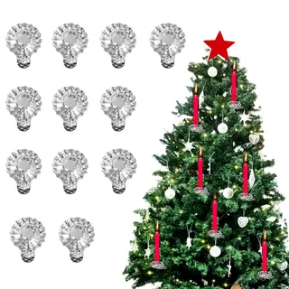[festive Genius] Florale Weihnachtsbaum-kerzenhalter, Gold Und Silber, 12-teiliges Set, Metall, 4 Cm Astclip, Warmes Umgebungslicht, Kerzenhalter Für Festliche Anlässe