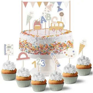 PAPIERDRACHEN Tortenstecker Kuchenstecker zur Einschulung - in verschiedenen Designs, Einschulung - Erste Klasse - Einschulungsparty gelb