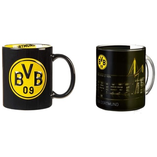 Borussia Dortmund BVB-Tasse mit Innendekor, Schwarz, Einheitsgröße (1er Pack) & BVB-Zauberglas, 1 Stück (1er Pack)