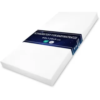 Matratze Kinderbett Schaumstoff Babymatratze 60x120 cm - Schaumstoffmatratze für Reisebett Babybett und Gitterbett Schaumstoffplatte Kinderbettmatratze ohne Bezug Oeko-Tex-Zertifikat 60 x 120