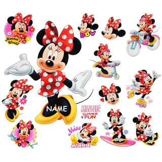 alles-meine.de GmbH 14 TLG. Set Wandtattoo/Sticker + Fensterbilder - Minnie Mouse - incl. Name - Wandsticker + Fenstersticker - Aufkleber für Kinderzimmer - Maus Playhous..