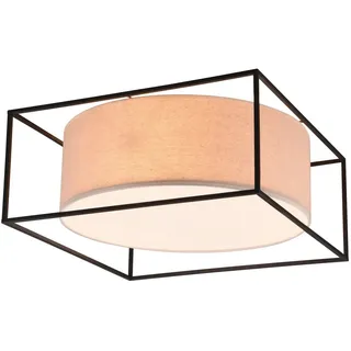 TRIO Leuchten LED Deckenleuchte, Dimmfunktion, LED wechselbar, warmweiß, dimmbar über Schalter groß Landhaus Stil Lampenschirm Stoff Beige 50cm beige|schwarz