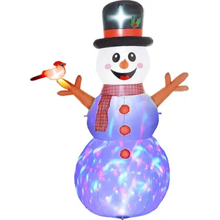 Outsunny Aufblasbar Weihnachtsdeko, 2,4 m Schneemann mit LED-Beleuchtung, Gartendeko, Selbstaufblasende Weihnachtsbeleuchtung für Innen- und Außenbereich   Aosom
