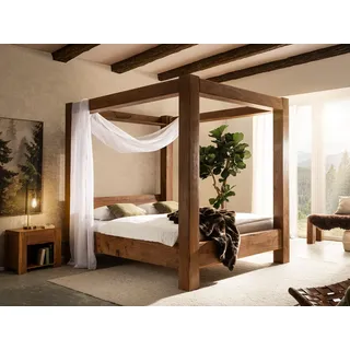Woodkings Himmelbett Osbon | Holzbett 180x200 cm aus massiven Akazienholz massiv | Doppelbett für Schlafzimmer | rustikales Bett mit Himmelaufbau