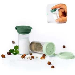 LEKKABOX Salzstreuer Mini 5ml Salzstreuer To Go, 2er Set - Salty kleine aus Glas mit Deckel, Mini klein, aus Glas, mit Deckel grün
