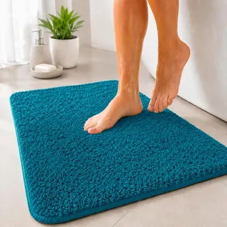 Floordirekt Badematte Sky - Badezimmerteppich - Weicher, dichter Hochflor - Rutschhemmend & Schnell trocknend - Geeignet für Fußbodenheizung - Eckig & Rund (60 x 100 cm, Petrol)