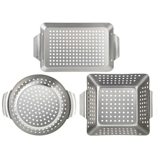 HEIMWERT Grillschale Grillkorb Grillschale 3er Set Edelstahl, Edelstahl, (3-St), hochrobuste und universell einsetzbare Grillschalen