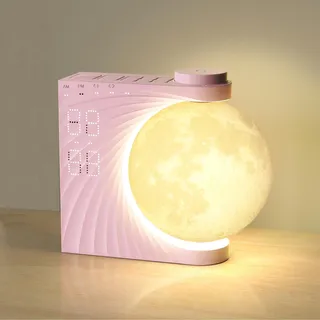 INSSISAIN Mondlampe mit Wecker,Mondlampe mit Tageslichtwecker,Wake up Light,10 beruhigende Töne mit bunter Lichtmodus,Wecklicht für Tisch,Schlafzimmer, Wohnzimmer