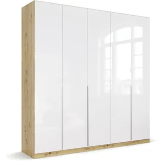 Rauch Möbel Alabama, Schrank, Hochglanz Weiß/Eiche Artisan, Breite 226 cm | Kleiderschrank, 5-türig, Zubehör Basic, für Schlafzimmer, Kinderzimmer, Homeoffice, Garderobe, Flur