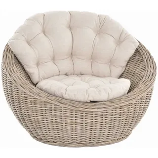 Krines Home Sitzschale Sitzmuschel aus echtem Rattan/Rattan-Sessel Natur inkl. Polster Beige, Lounge Sessel grau