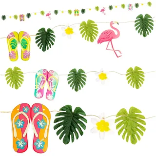 W WIDMANN MILANO Party Fashion - Hawaii Girlande 3,6 m, Deko mit Flip-Flops, Blättern & Flamingos, für Party & Hula