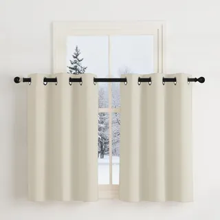 NICETOWN Scheibengardinen Kurze Vorhang Beige Blickdicht 2er Set H90 x B107 cm Hellbeige, Verdunklungsvorhänge mit Ösen Thermo Vorhänge für Schlafzimmer Küchengardinen Fenster Gardinen