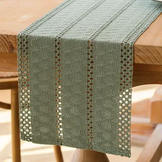 Jayusaror Tischläufer Grün Salbeigrün Boho Makramee Modern Frühling Bauernhaus Tischdecke Schmal Landhausstil Rustikaler Tisch Läufer Baumwolle Leinen Table Runner für Hochzeit Party Deko 30x240 cm