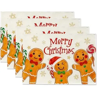 Jooehyer 4 Stück Weihnachtsbäume, Schnee, Rosa, Weihnachts-Tischsets, Winter-Tischsets für Küche, Esszimmer, Dekoration P