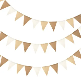 Wimpelkette Outdoor Beige, 3 Stück 4M Girlande Wimpelkette, Wimpelgirlande Wimpelketten Boho für Hochzeit Geburtstag Babyparty Gartenparty Kinderzimmer Deko