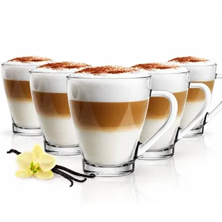 Sendez Gläser-Set 6 Cappuccino Kaffeegläser Teegläser 250 ml Henkel, 6-tlg., Glas weiß