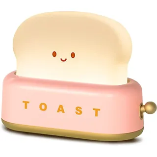Toast Nachtlicht Kinder, Süßes LED Nachtlicht mit USB Wiederaufladbar und Timer, Weihnachtsgeschenk Schlafzimmer-Nachttischlampe(Rosa)