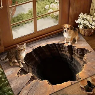 3D Optische Illusions-Teppich – Teppich In Ziegelstein-Optik Scheinbarem Loch, Teppich Der Wie Ein Loch Aussieht Für Wohnzimmer, 3D-Teppiche Mit Optischer Täuschung Rutschfest Für Eingangsbereich