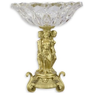 Casa Padrino Barock Glasschale mit Bronze Ständer Gold Ø 35 x H. 43,6 cm - Prunkvolle Obstschale - Barock Deko Accessoires
