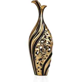 48.3 cm große, bodenstehende Vase, schwarze und goldene Keramikvase, dekorative Keramikvase, einzigartige Pampasgras-Vase, geeignet für Wohnzimmer, Boden, Heimbüro, Home Center, dekorative große Vase