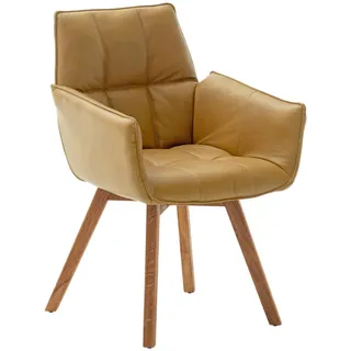 Linea Natura Armlehnstuhl, Currygelb, Leder, Echtleder, Rindleder, Wildeiche, massiv, Stativgestell, 61x87x63 cm, Lederauswahl, Sitzfläche 180° drehbar, Typenauswahl, Gestellauswahl, Esszimmer, Stühle, Esszimmerstühle, Armlehnenstühle