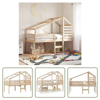 The Living Store Hochbett mit Dach 90x190 cm Massivholz Kiefer - Braun