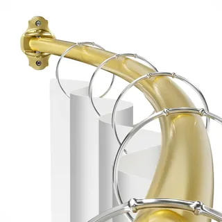 Mcrbeay Duschvorhangstange, gebogen, verstellbar, 101,6–182,9 cm, extra breit, gebogene Duschstangen, Badezimmer, rostfrei, Edelstahl, gebogene Gardinenstange, Dusche, Badewanne, Chrom Gold