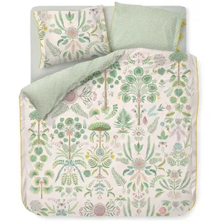PiP Studio Bettwäsche Bamboleo Cremefarben Perkal Blumen Blätter Wurzeln Baum Farne Tropisch Grün, Größe:155 cm x 220 cm