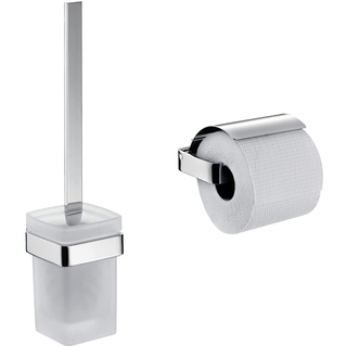 Emco LOFT WC-Bürstengarnitur, Toilettenbürste mit Halterung und Griff & Loft Papierhalter mit Deckel, eleganter Toilettenpapierhalter zur Wandmontage aus Aluminium