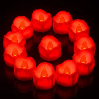 PChero LED Teelichter mit 6 Stunden Timer, 12er Set Elektrische Flammenlose LED Rote Kerzen Flackernde Flamme mit Batterie und Timerfunktion für Halloween Party Silvester Kürbis Deko Weihnachten