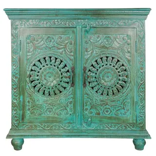 Oriental Galerie Unterschrank Türkis Sideboard Kommode Taralea Indien Antik Design 90 cm Kommode Landhausstil Weiß, Holzkommode massiv, Shabby Chic, Vintage