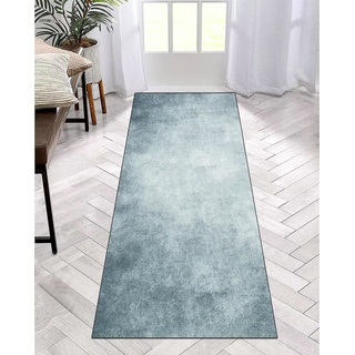 Läufer Teppich Lang Flur rutschfest Waschbar 80X280CM Küche Korridor TeppichLäufer für Flur BlauGrau Schlafzimmer Wohnzimmer Polyester Teppichmatte Dauerhaft, Anpassbar Küchenteppich Meterware