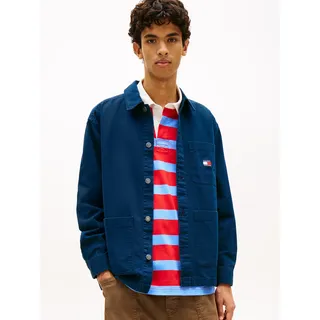 Hemdjacke TOMMY JEANS "TJM ESSENTIAL OVERSHIRT", Herren, Gr. L, blau (schwarz night navy), Web, Obermaterial: 100% Baumwolle, oversize normal, Manschette, Jacken, leicht überschnittene Schultern, halbgespreizter Kragen