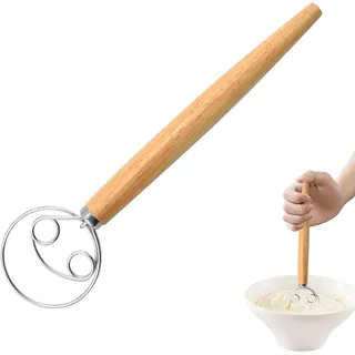 Pamtns Dänischer Teigbesen 13 Zoll Brotteig Schneebesen Brotteigmischer Dänischer Schneebesen Dänische Teig Schneebesen Dänischer Teigkneter Edelstahl Brotmixer mit Doppellöchern und Langem Griff
