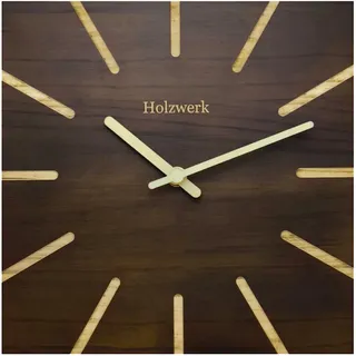 Holzwerk Wanduhr, Dunkelbraun, Holz, Metall, Holz Optik, Quadratisch, 25x25x2 cm, CE, Dekoration, Uhren, Wanduhren