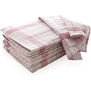 10-er Set Halbleinen Geschirrtücher | Küchentücher | Geschirrhandtücher aus 50% Baumwolle & 50% Leinen | ÖKO-TEX Standard geprüft | Premium-Qualität (Rot-Weiss, 50 x 70 cm)