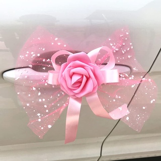 10 Stück Autoschmuck Hochzeit Auto Deko Rose Blumen Dekoschleife Fertigschleife Autoschleifen Antennenschleifen für Hochzeit Deko Auto Rückspiegel Türgriff Deko Blumen,Rosa