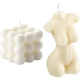 2 Stück Bubble Candle – Würfel-Sojawachs, weibliche Körperform, handgegossen, duftend, niedliche Heimdekoration und Geschenk (cremeweiß)