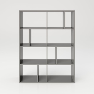 Fortuna - Bücherregal, Büroregal, Raumteiler mit 12 Fächern, asymmetrische Aufteilung, grau