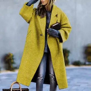 Stilvoller Damen-Fleecemantel mit lockerer Passform, langärmelig, ideale Kleidung für Herbst und Winter (XXL Gelb)
