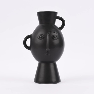 SCHÖNER LEBEN. Sass & Belle Vase Steinzeug abstraktes Gesicht matt schwarz 26x15x12cm