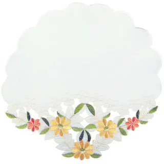 Arsvita Tischdecke mit Stickerei (1-tlg), dekorative Spitze, Tischdekoration - 30x30cm Platzset Leinenoptik gelb|grün Rund | 30 cm x 30 cm